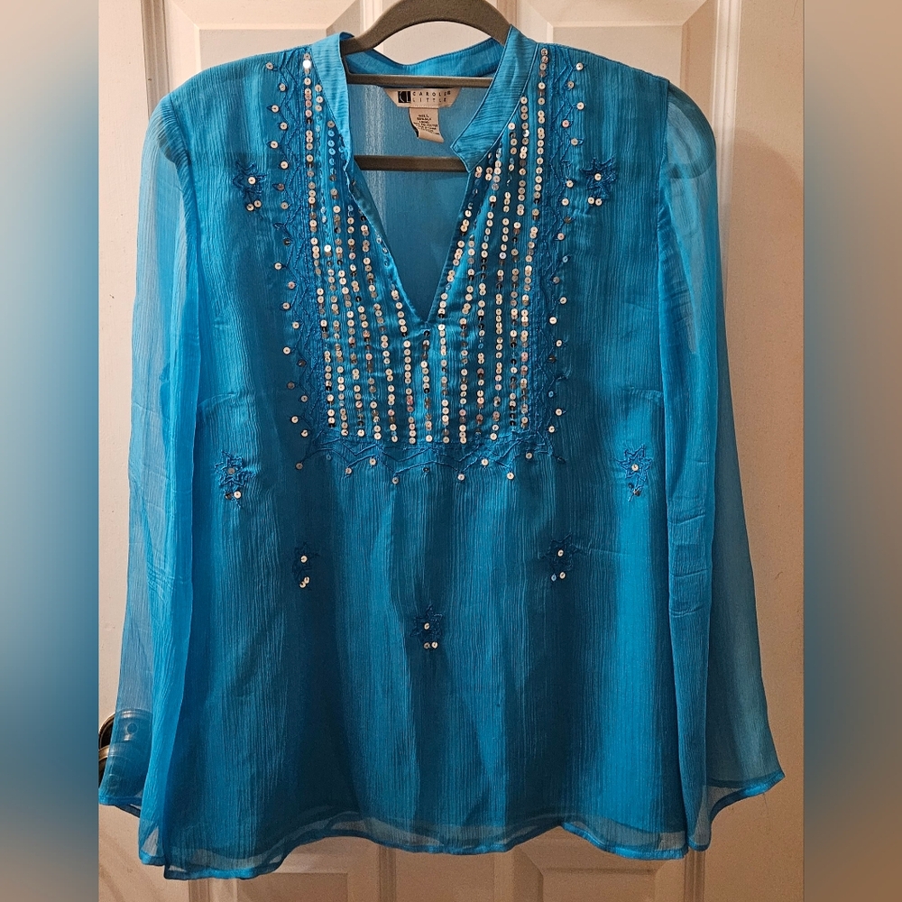 Carole Little Silk Turquoise Tunic